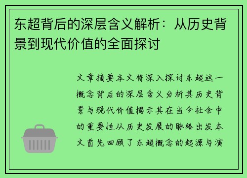 东超背后的深层含义解析:从历史背景到现代价值的全面探讨 东超背后的深层含义解析:从历史背景到现代价值的全面探讨